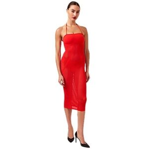 WOLFORD Net Ribbed Convertible Seamless Swim Dress In Lipstick Red Size Medium